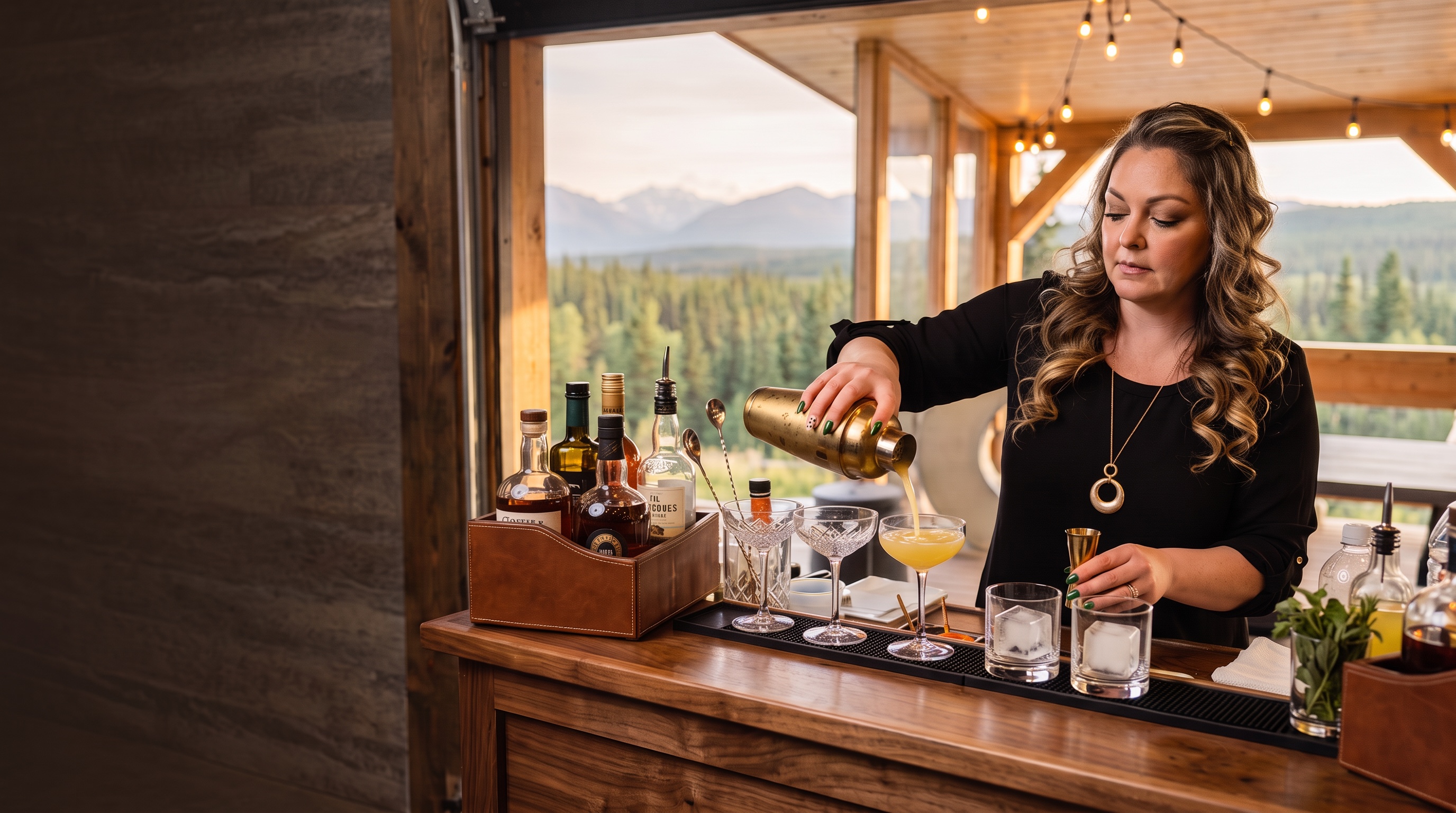 Amber preparing a cocktail at her mobile bar